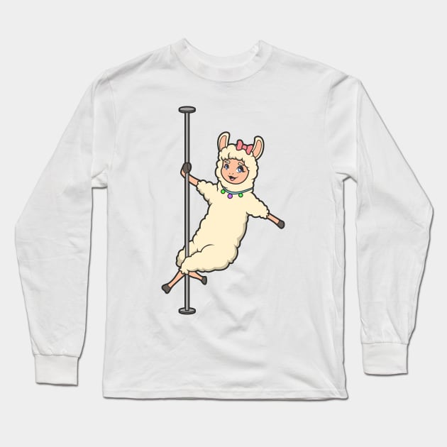 Llama on pole dance pole - Pole Fitness Long Sleeve T-Shirt by Modern Medieval Design